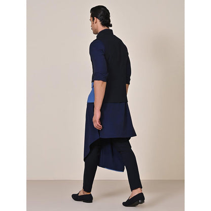 S&N by Shantnu Nikhil Navy Blue Viscose Rayon Sleeveless Waistcoat