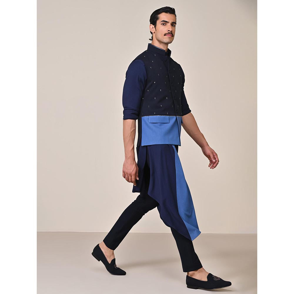 S&N by Shantnu Nikhil Navy Blue Viscose Rayon Sleeveless Waistcoat
