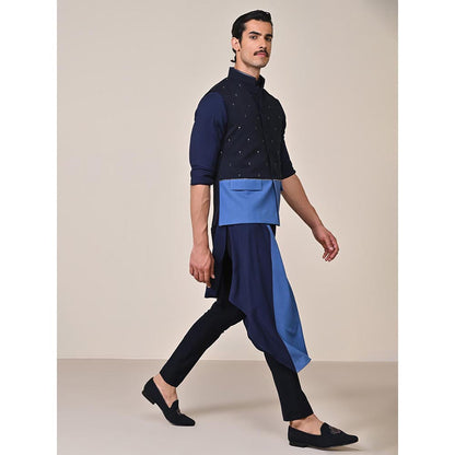 S&N by Shantnu Nikhil Navy Blue Viscose Rayon Sleeveless Waistcoat