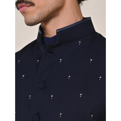 S&N by Shantnu Nikhil Navy Blue Viscose Rayon Sleeveless Waistcoat