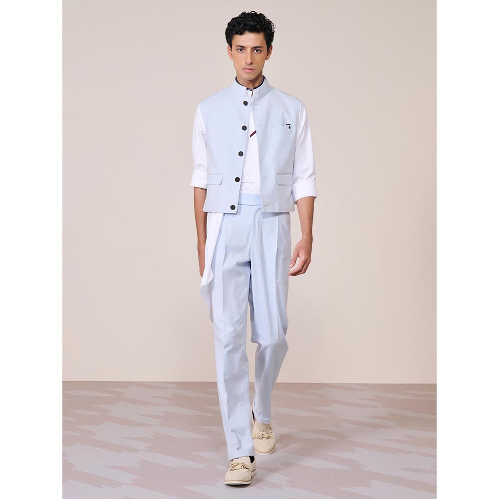S&N by Shantnu Nikhil Blue Linen Blend Sleeveless Waistcoat
