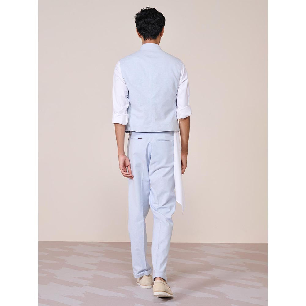 S&N by Shantnu Nikhil Blue Linen Blend Sleeveless Waistcoat