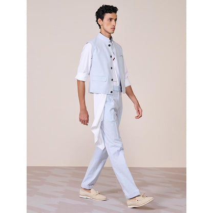S&N by Shantnu Nikhil Blue Linen Blend Sleeveless Waistcoat