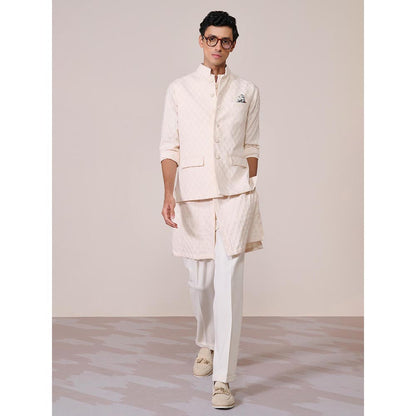 S&N by Shantnu Nikhil Off White Rayon Blend Sleeveless Waistcoat