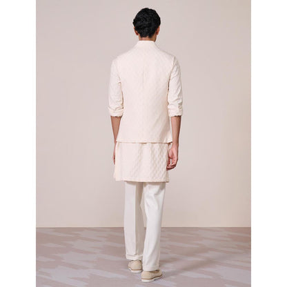 S&N by Shantnu Nikhil Off White Rayon Blend Sleeveless Waistcoat