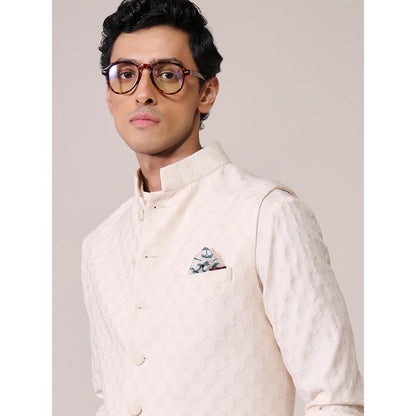 S&N by Shantnu Nikhil Off White Rayon Blend Sleeveless Waistcoat