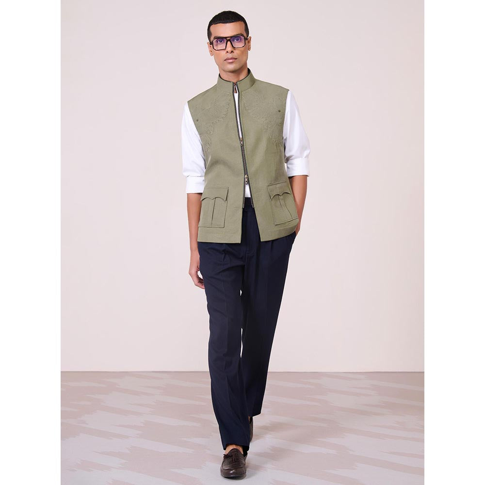 S&N by Shantnu Nikhil Green Lyocell Blend Sleeveless Waistcoat