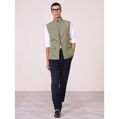 S&N by Shantnu Nikhil Green Lyocell Blend Sleeveless Waistcoat