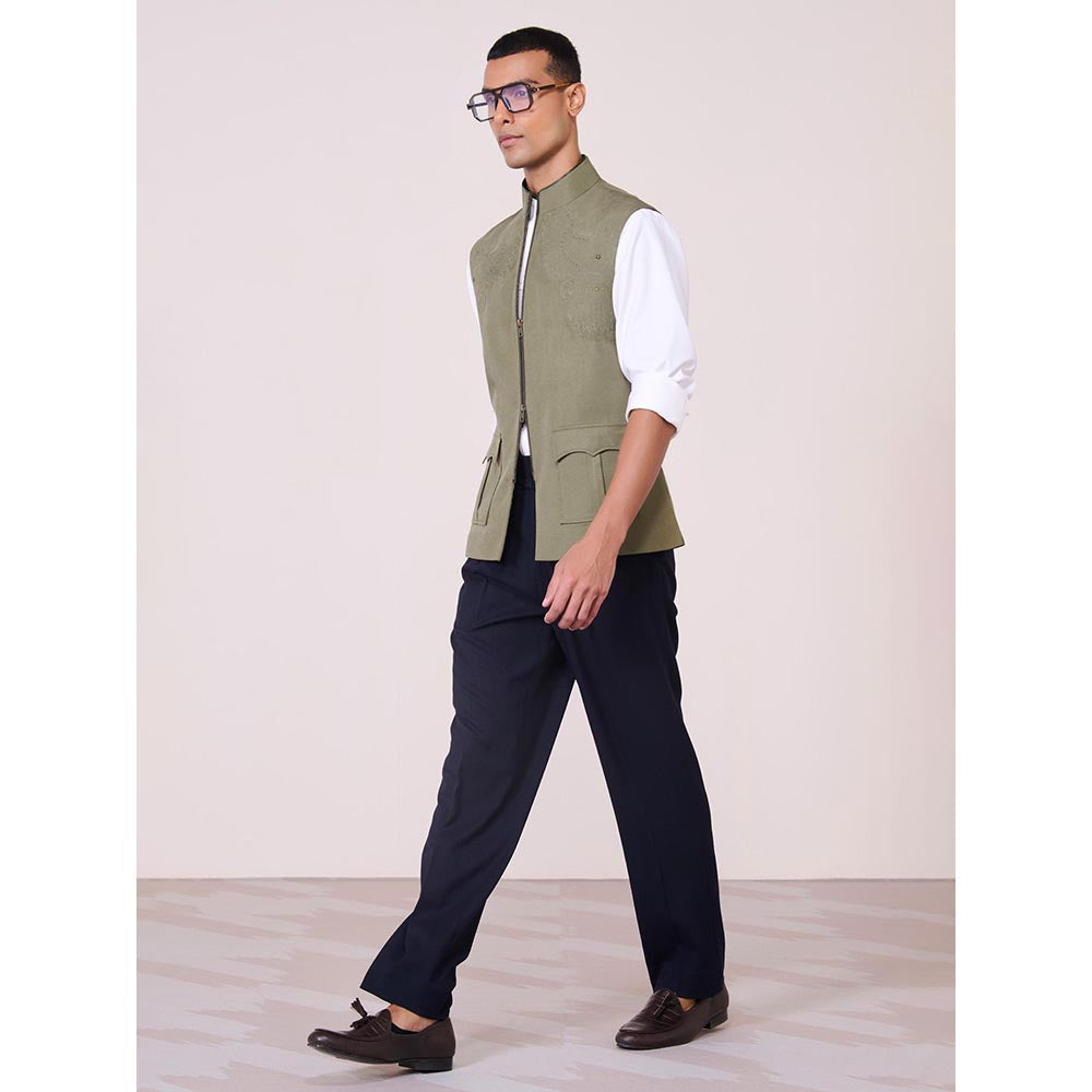 S&N by Shantnu Nikhil Green Lyocell Blend Sleeveless Waistcoat