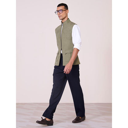 S&N by Shantnu Nikhil Green Lyocell Blend Sleeveless Waistcoat