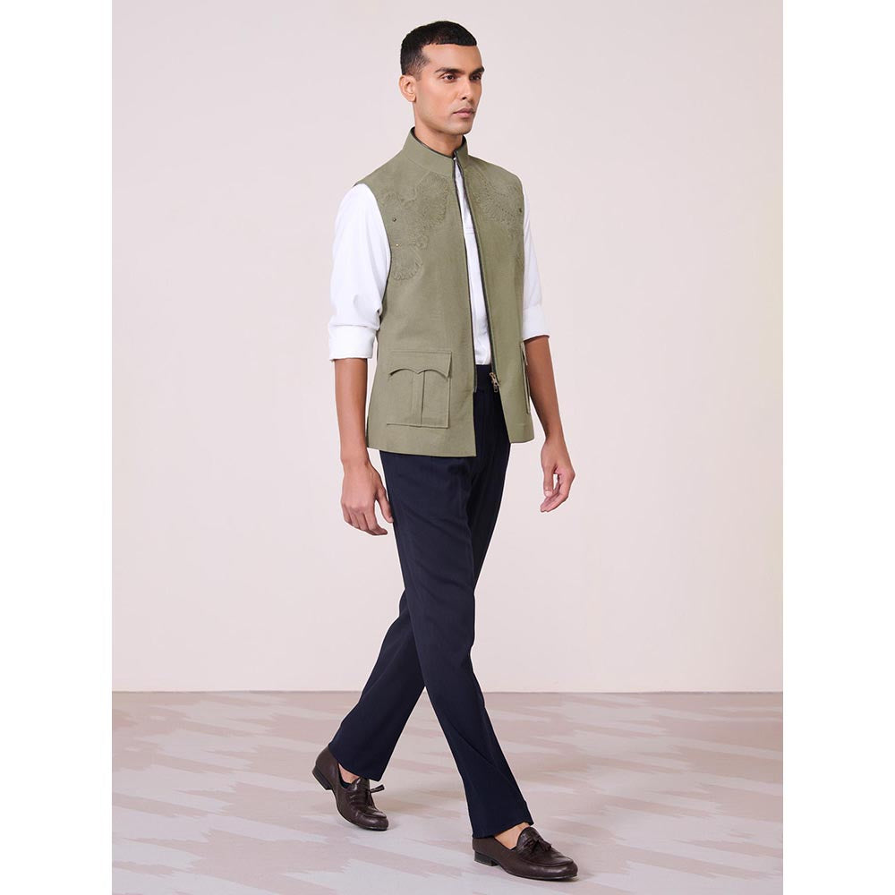 S&N by Shantnu Nikhil Green Lyocell Blend Sleeveless Waistcoat