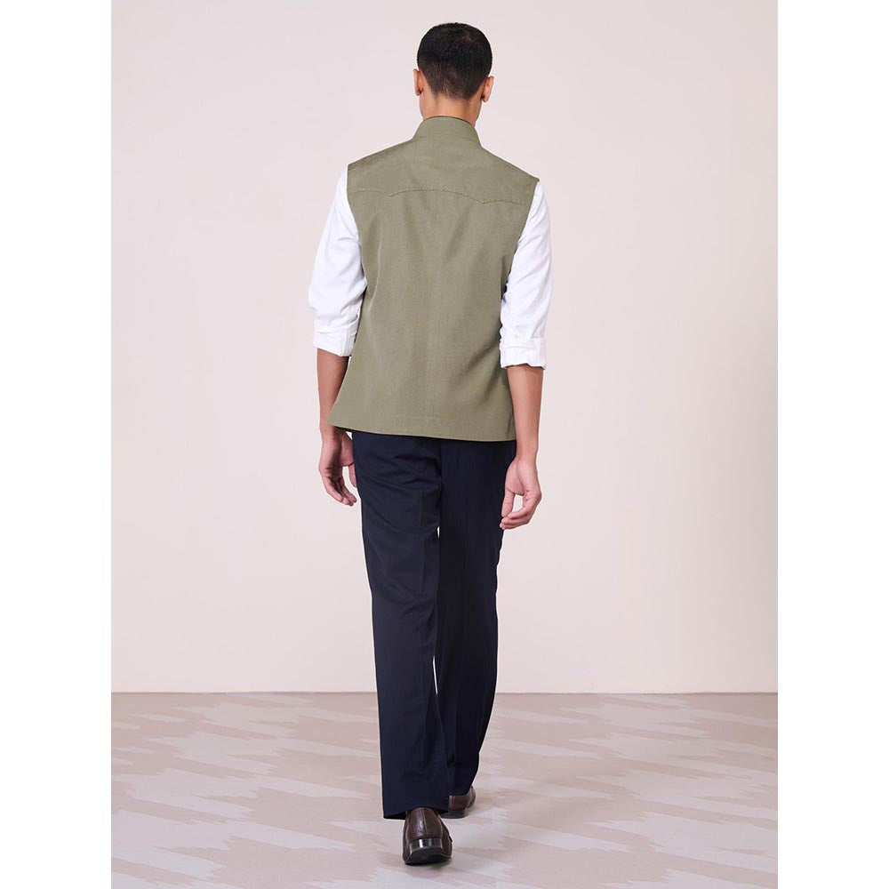 S&N by Shantnu Nikhil Green Lyocell Blend Sleeveless Waistcoat