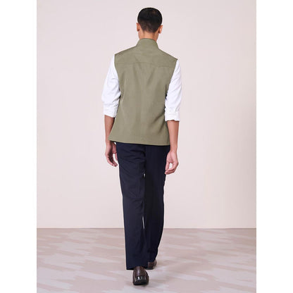 S&N by Shantnu Nikhil Green Lyocell Blend Sleeveless Waistcoat