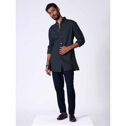 S&N by Shantnu Nikhil Navy Adamas Shirt Style Kurta