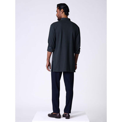 S&N by Shantnu Nikhil Navy Adamas Shirt Style Kurta