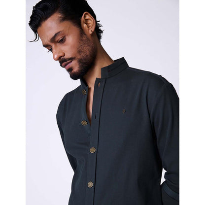 S&N by Shantnu Nikhil Navy Adamas Shirt Style Kurta