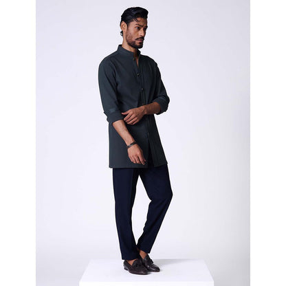 S&N by Shantnu Nikhil Navy Adamas Shirt Style Kurta