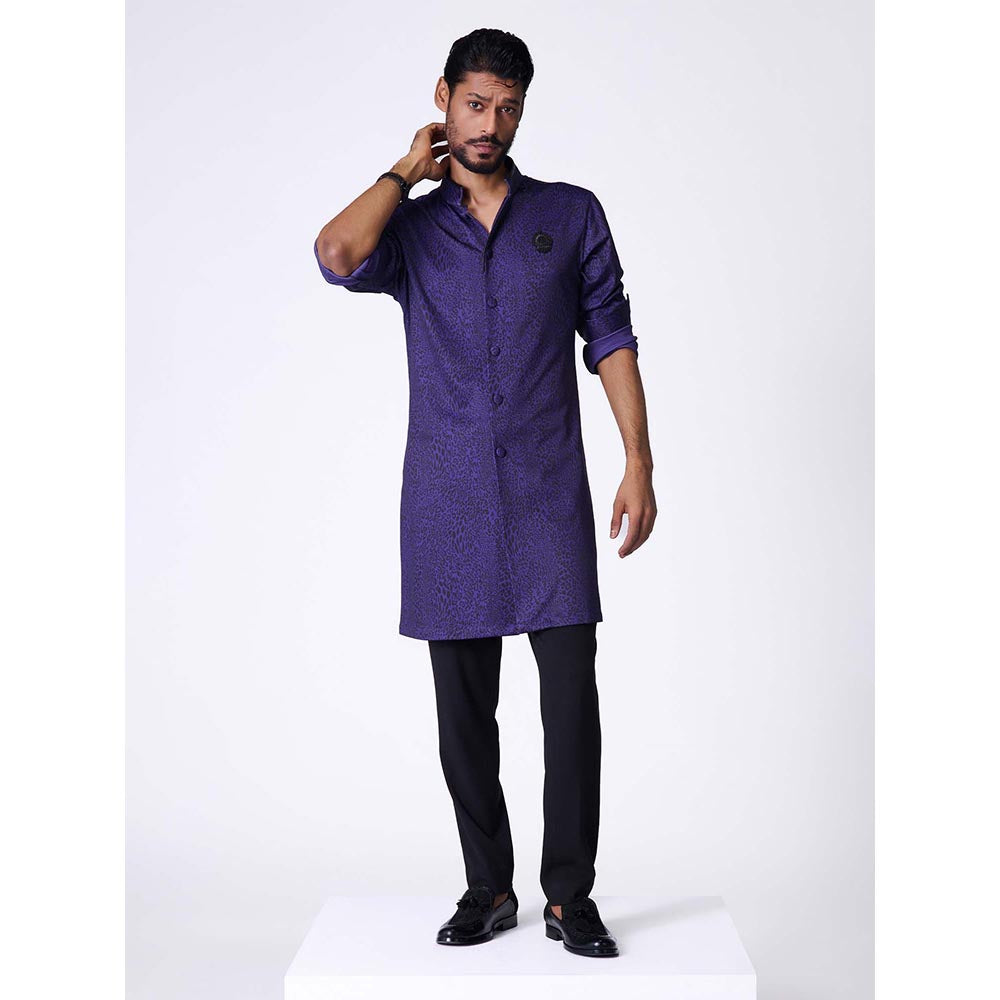 S&N by Shantnu Nikhil Purple and Black Leopard Print Shirt Kurta