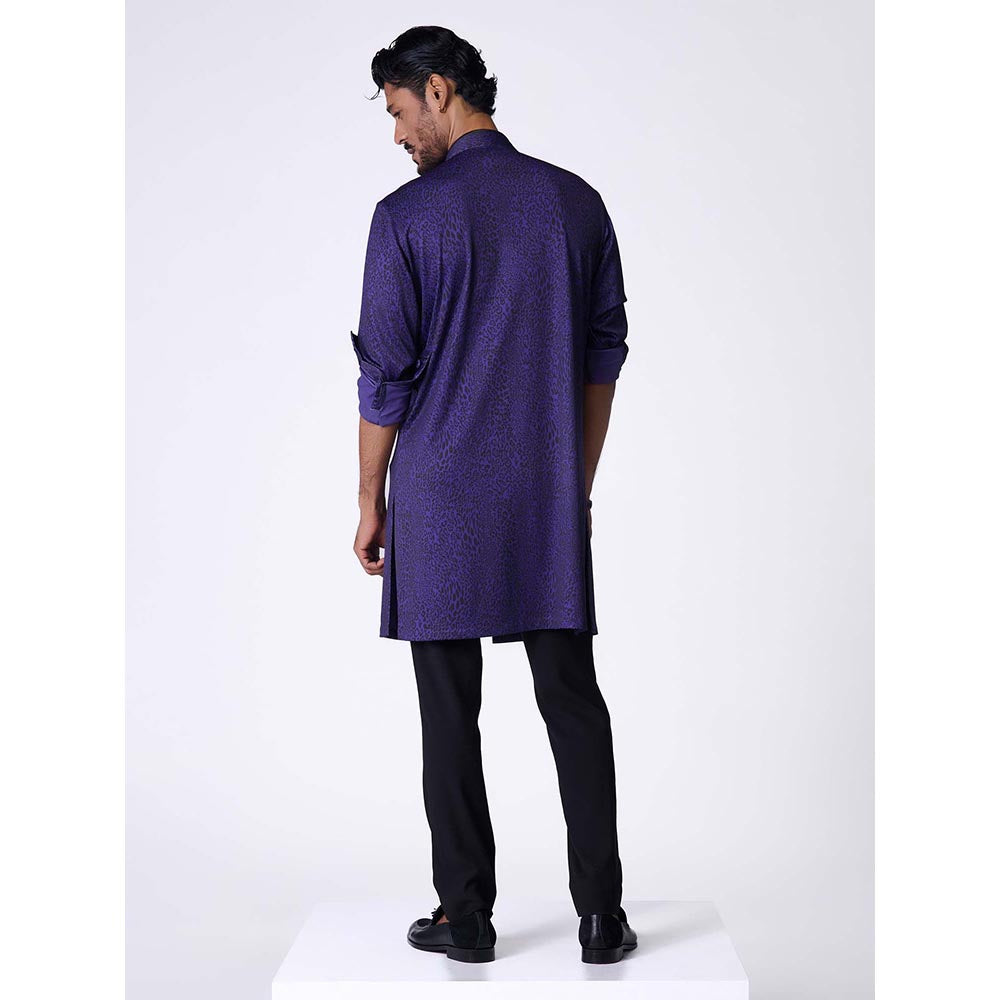 S&N by Shantnu Nikhil Purple and Black Leopard Print Shirt Kurta