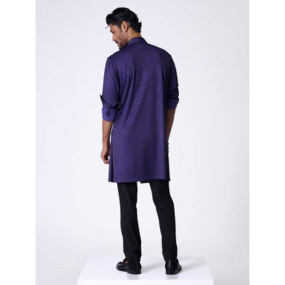 S&N by Shantnu Nikhil Purple and Black Leopard Print Shirt Kurta