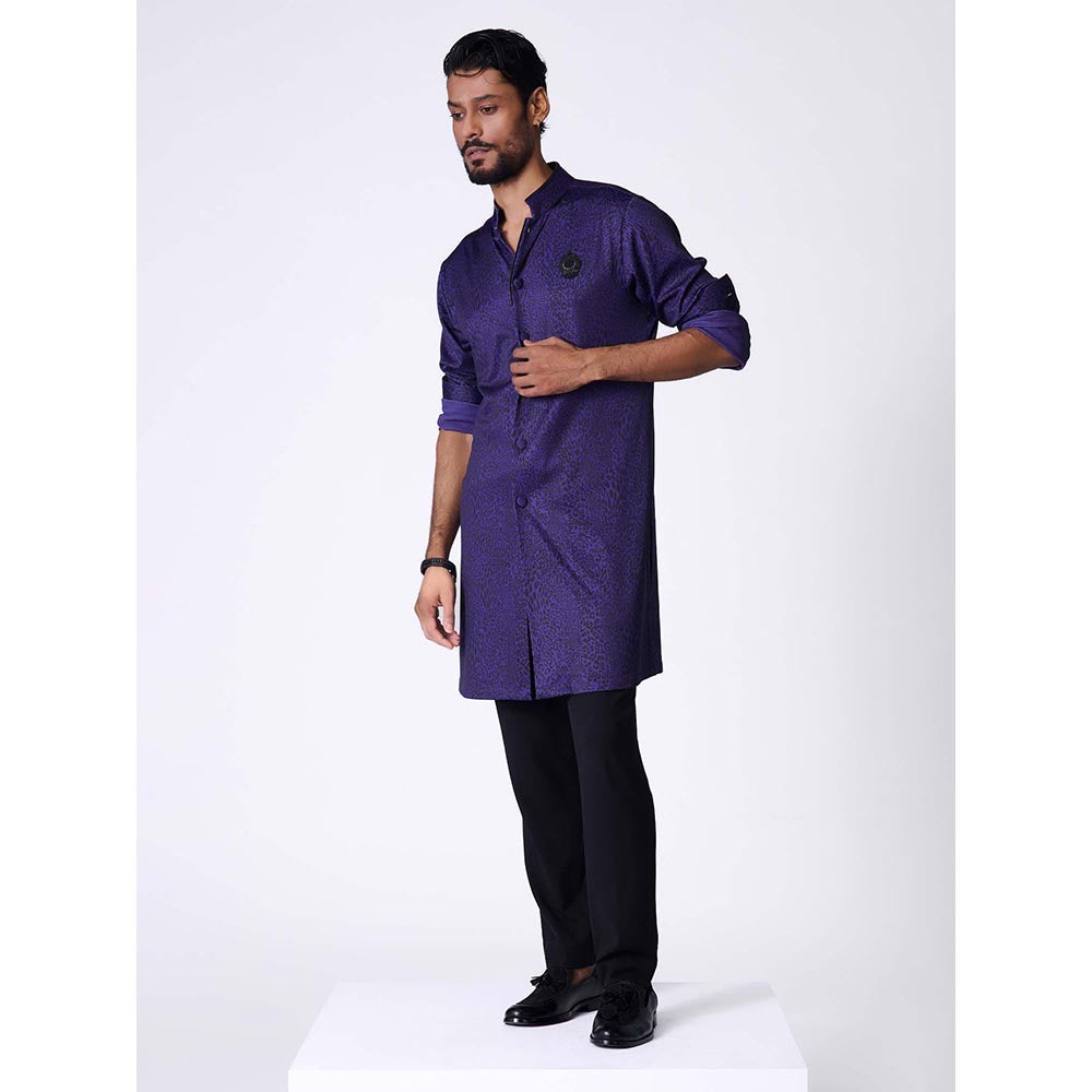 S&N by Shantnu Nikhil Purple and Black Leopard Print Shirt Kurta