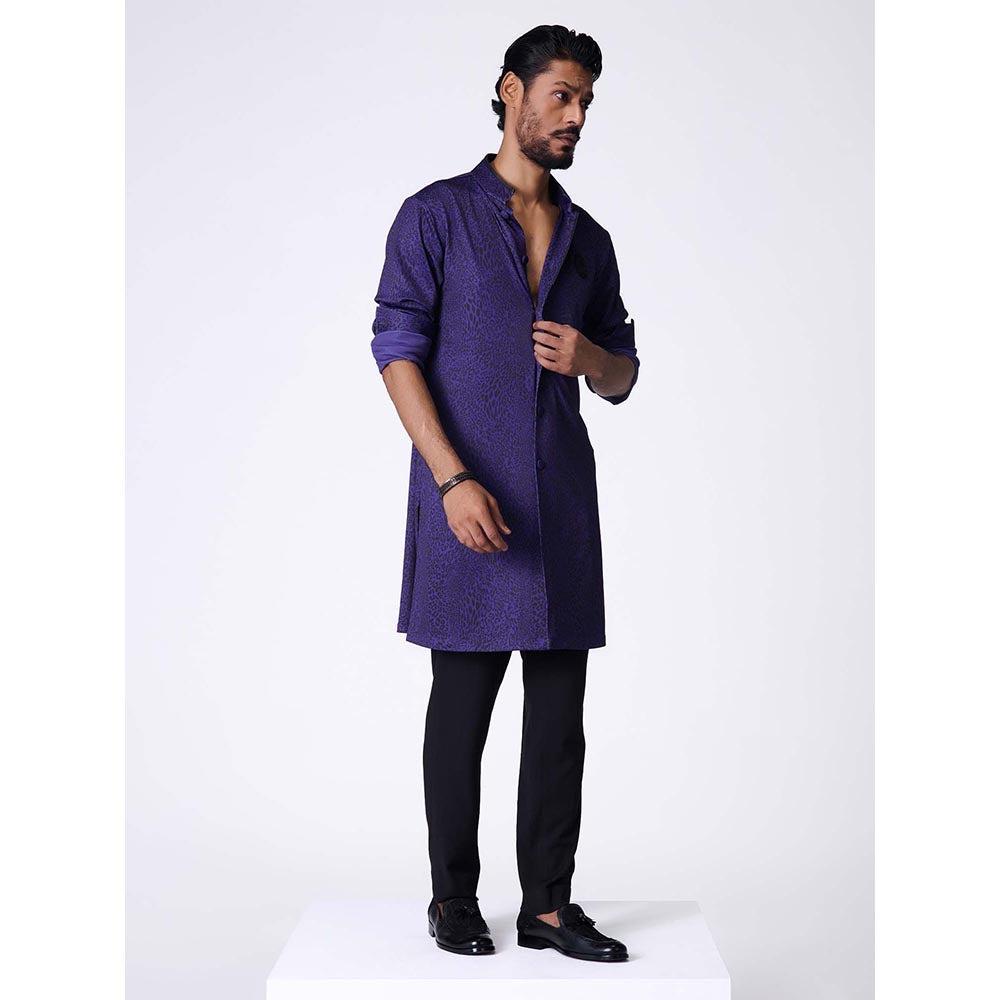 S&N by Shantnu Nikhil Purple and Black Leopard Print Shirt Kurta