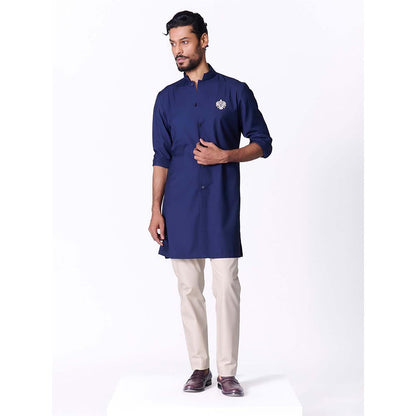 S&N by Shantnu Nikhil Navy Crested Shirt Kurta