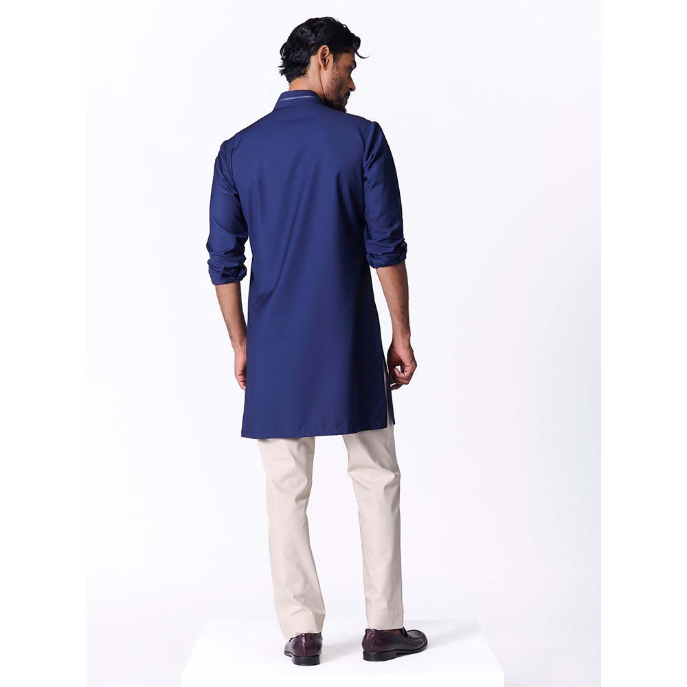 S&N by Shantnu Nikhil Navy Crested Shirt Kurta