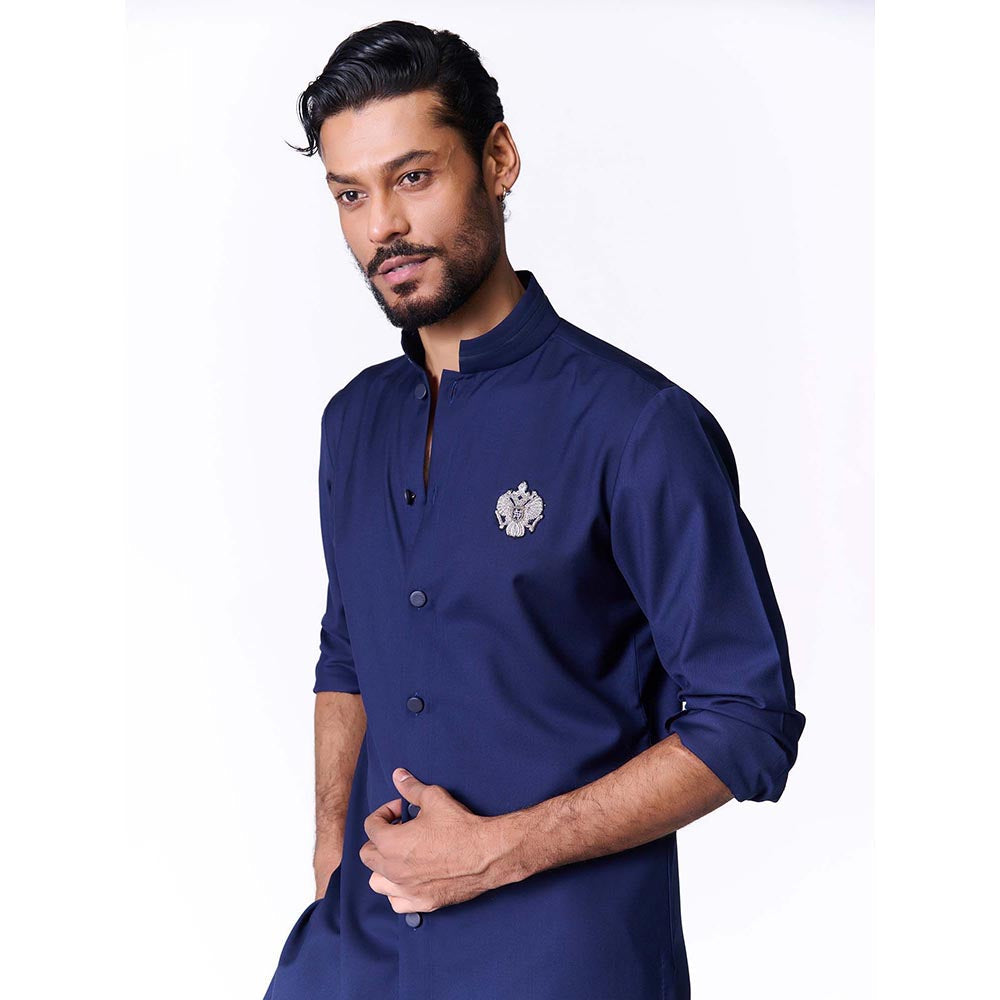 S&N by Shantnu Nikhil Navy Crested Shirt Kurta