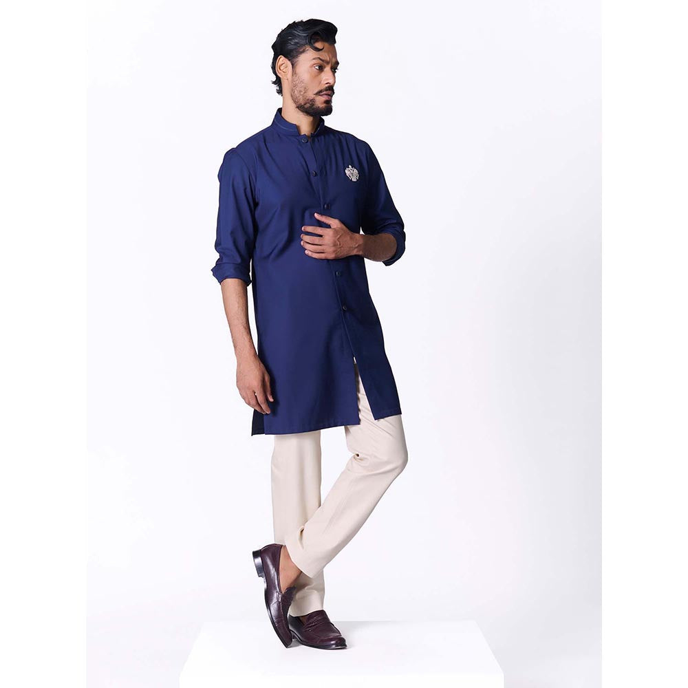 S&N by Shantnu Nikhil Navy Crested Shirt Kurta