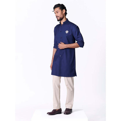 S&N by Shantnu Nikhil Navy Crested Shirt Kurta