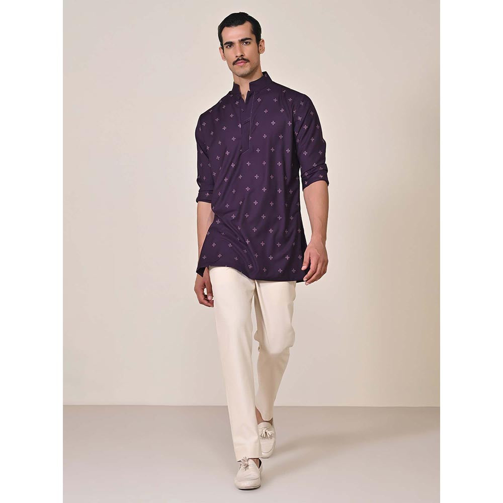 S&N by Shantnu Nikhil Purple All Over Printed Embroidered Detail Kurta