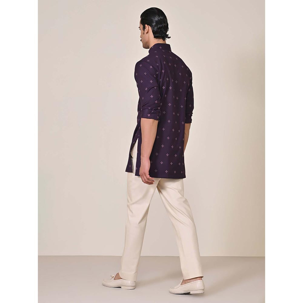 S&N by Shantnu Nikhil Purple All Over Printed Embroidered Detail Kurta