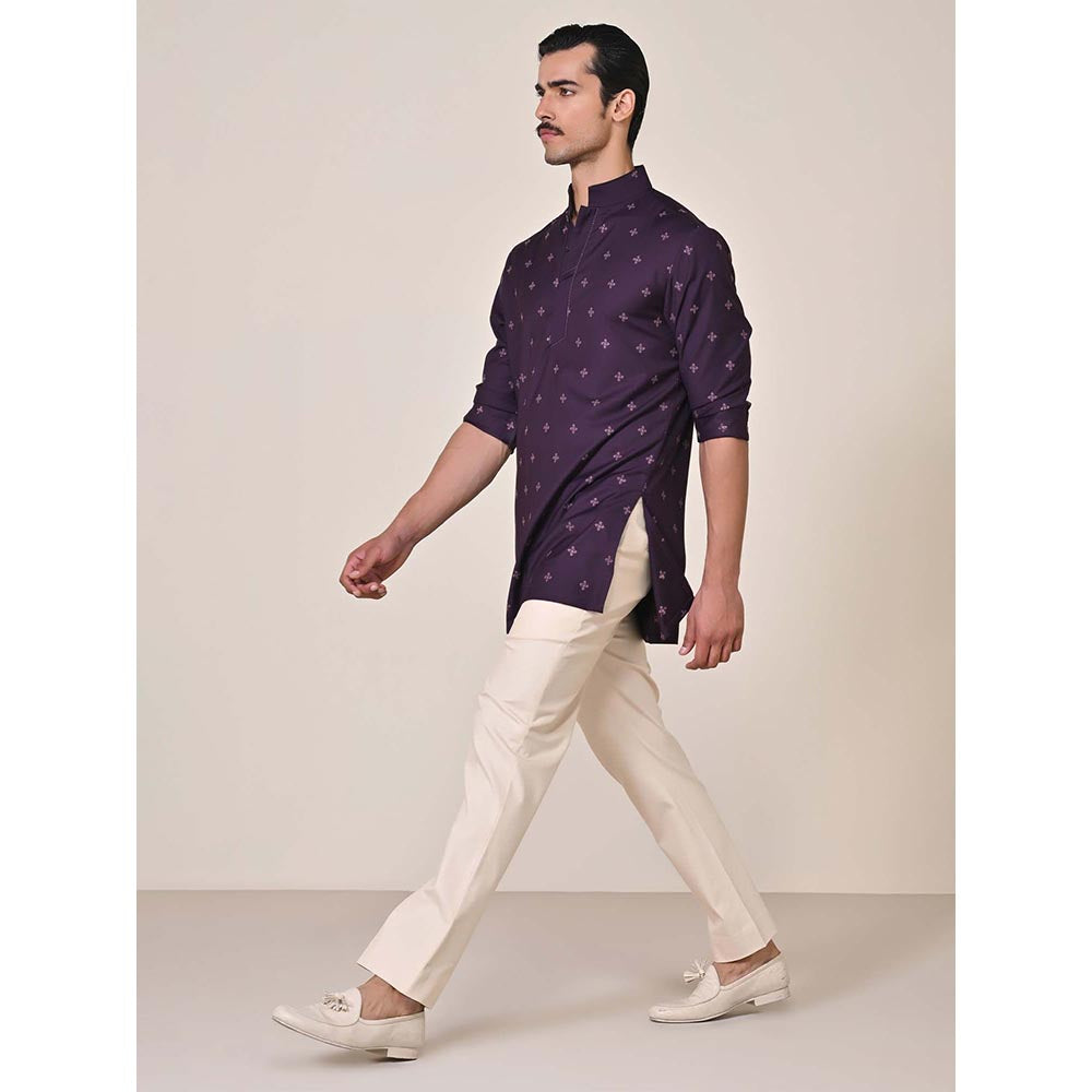 S&N by Shantnu Nikhil Purple All Over Printed Embroidered Detail Kurta