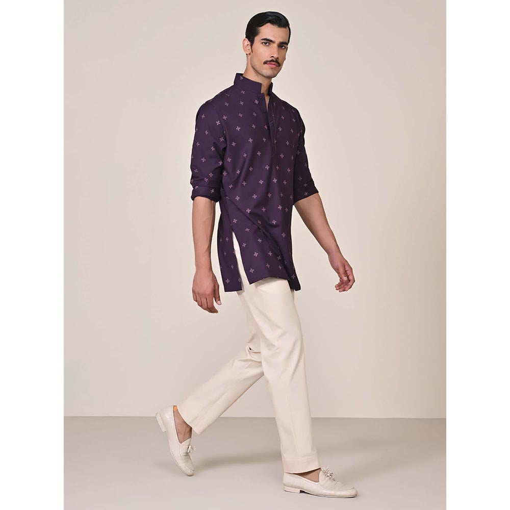 S&N by Shantnu Nikhil Purple All Over Printed Embroidered Detail Kurta