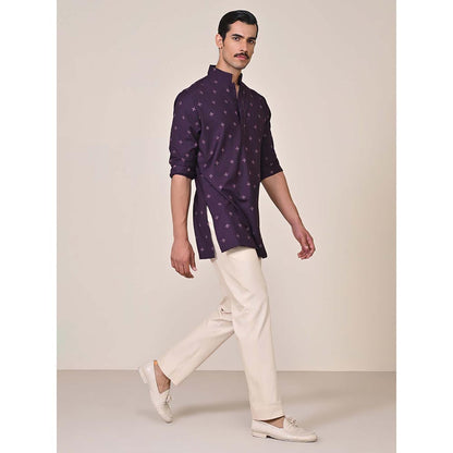 S&N by Shantnu Nikhil Purple All Over Printed Embroidered Detail Kurta