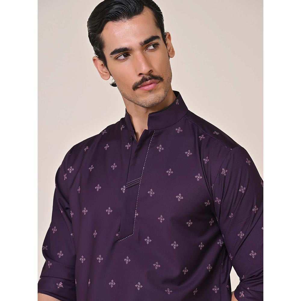 S&N by Shantnu Nikhil Purple All Over Printed Embroidered Detail Kurta