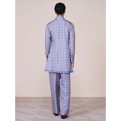 S&N by Shantnu Nikhil Blue Houndstooth Silk Twill Kurta