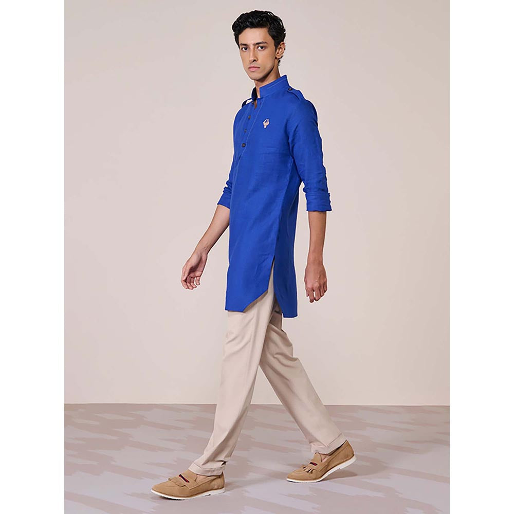 S&N by Shantnu Nikhil Racer Blue Linen Slim Fit Kurta