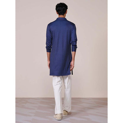 S&N by Shantnu Nikhil Navy Print Poly Jersey Kurta