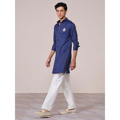 S&N by Shantnu Nikhil Navy Print Poly Jersey Kurta