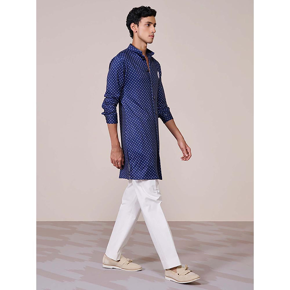 S&N by Shantnu Nikhil Navy Print Poly Jersey Kurta