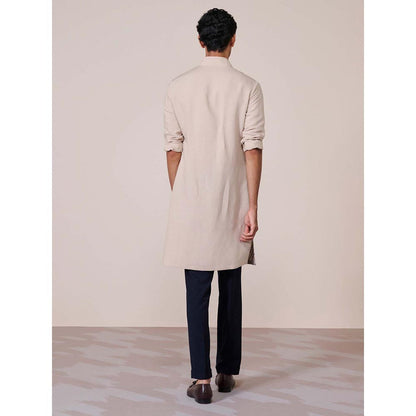 S&N by Shantnu Nikhil Beige Embroidered Linen Kurta