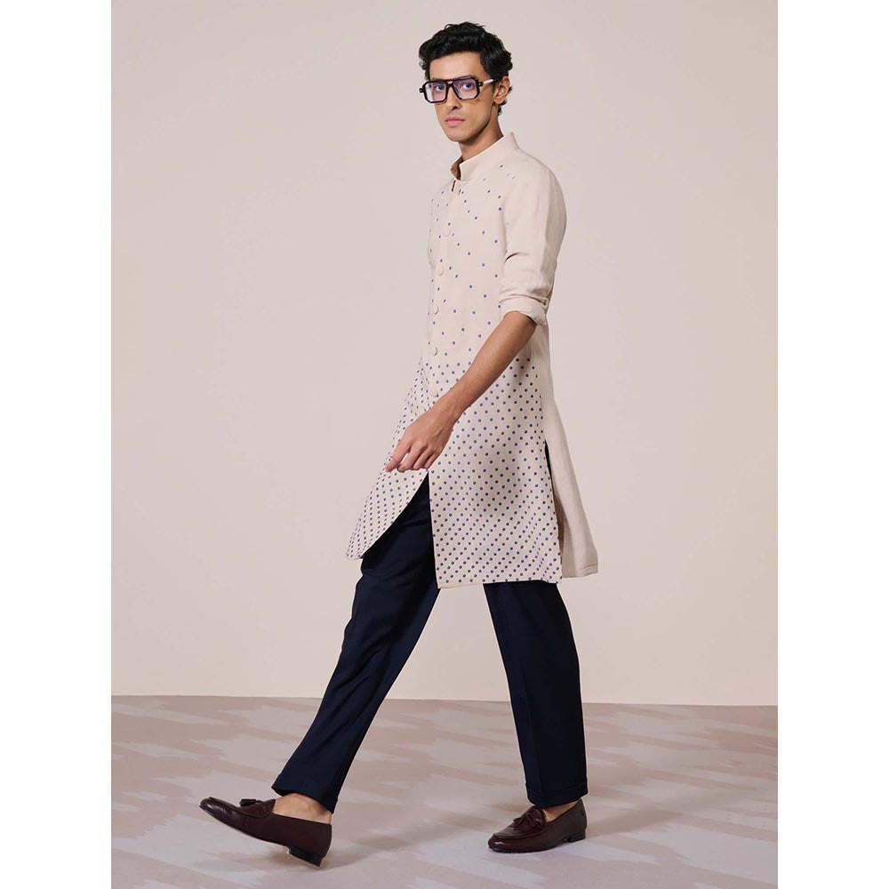 S&N by Shantnu Nikhil Beige Embroidered Linen Kurta