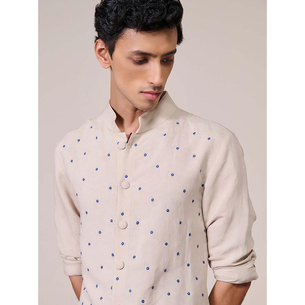 S&N by Shantnu Nikhil Beige Embroidered Linen Kurta