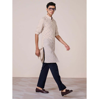 S&N by Shantnu Nikhil Beige Embroidered Linen Kurta
