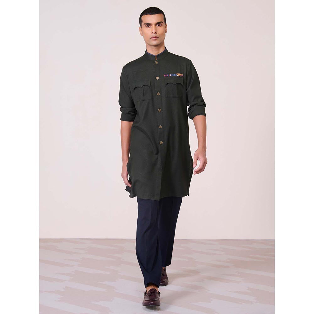 S&N by Shantnu Nikhil Military Green Cargo Kurta