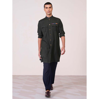 S&N by Shantnu Nikhil Military Green Cargo Kurta