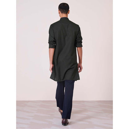 S&N by Shantnu Nikhil Military Green Cargo Kurta