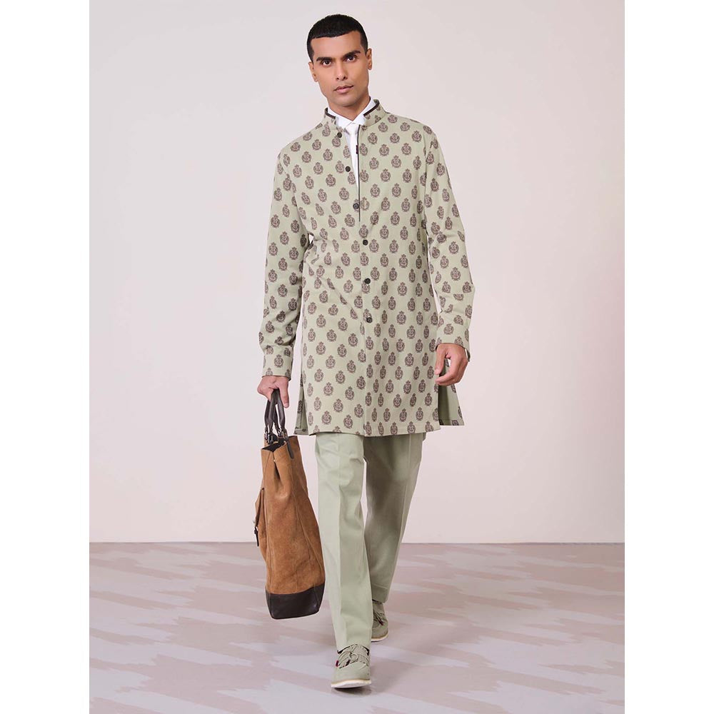 S&N by Shantnu Nikhil Olive Printed Kurta